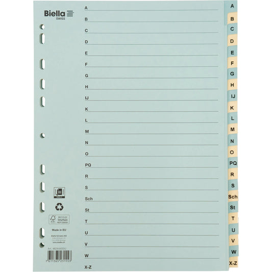 BIELLA Kartonregister 210g A4 46244400U blau/gelb A-Z 24-teilig Idealshop