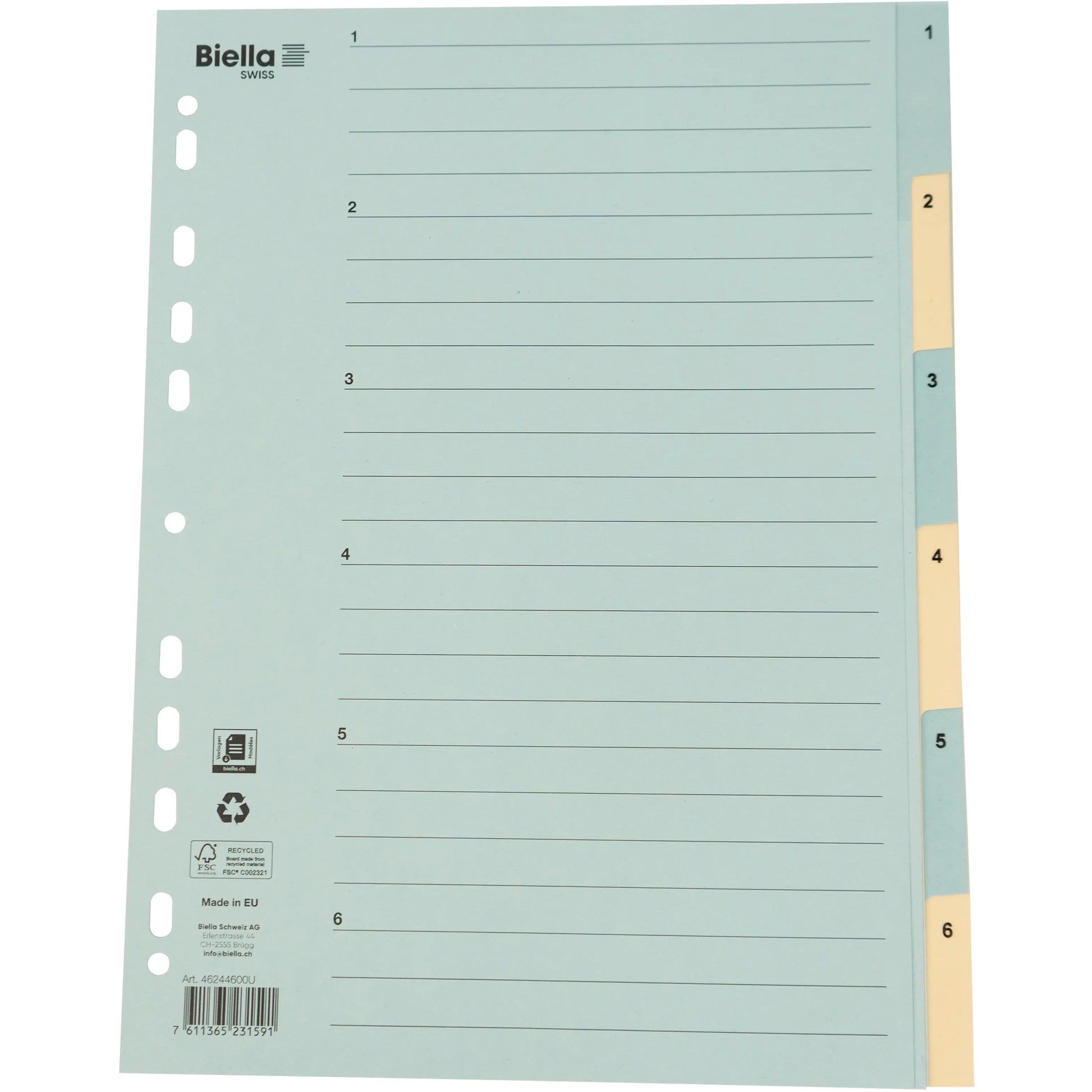 BIELLA Kartonregister 210g A4 46244600U blau/gelb 1-6 Idealshop
