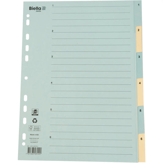 BIELLA Kartonregister 210g A4 46244600U blau/gelb 1-6 Idealshop