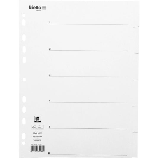 BIELLA Kartonregister A4 46540601U weiss 6-teilig Idealshop