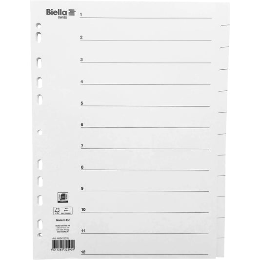 BIELLA Kartonregister A4 46541201U weiss 12-teilig Idealshop