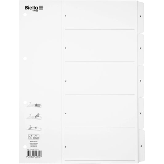 BIELLA Kartonregister SmartIndex A4 46940501U weiss 1-5 Idealshop