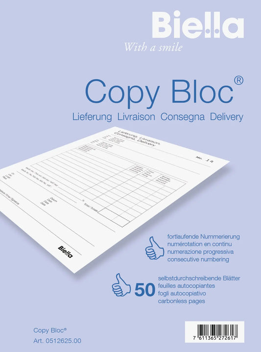 BIELLA Liefers. COPY-BLOC D/F/I/E A6 51262500U selbstdurchschreib. 50x2 Blatt Idealshop