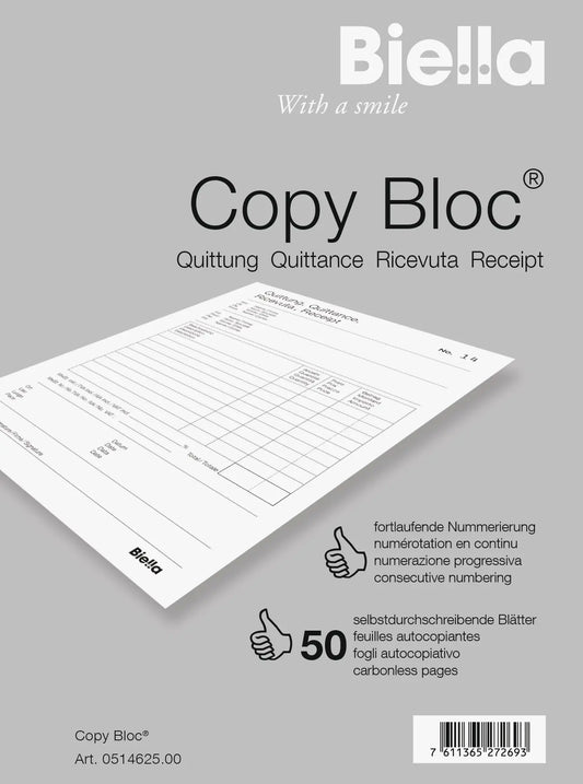 BIELLA Quittung COPY-BLOC D/F/I/E A6 51462500U selbstdurchschreib. 50x2 Blatt Idealshop