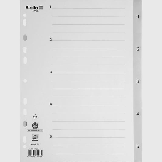 BIELLA Register PP A4 47140500U grau 1-5 Idealshop