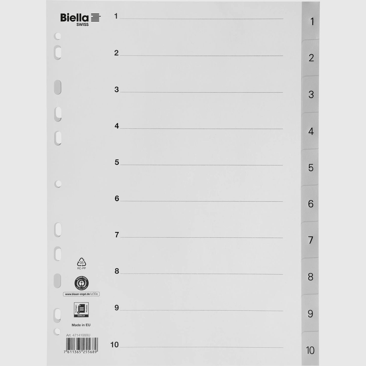BIELLA Register PP A4 47141000U grau 1-10 Idealshop