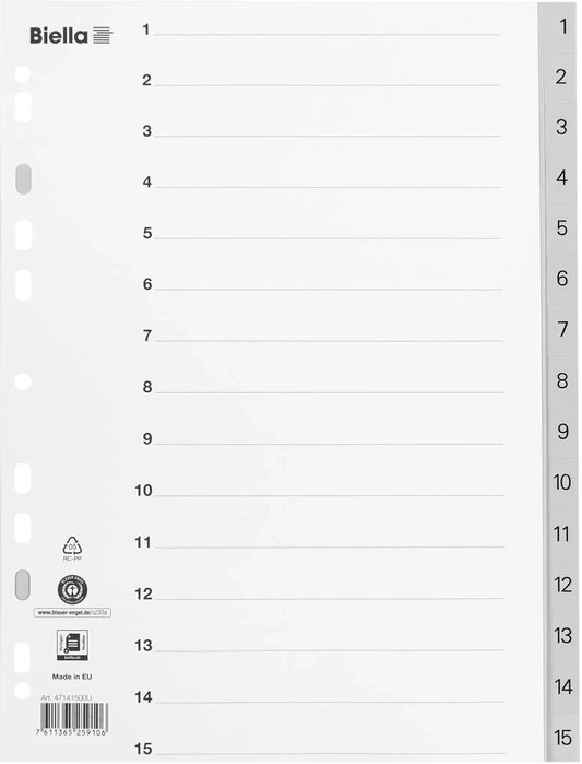 BIELLA Register PP A4 47141500U grau 1-15 Idealshop