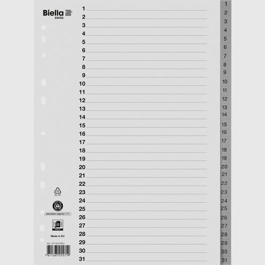 BIELLA Register PP A4 47143100U grau 1-31 Idealshop