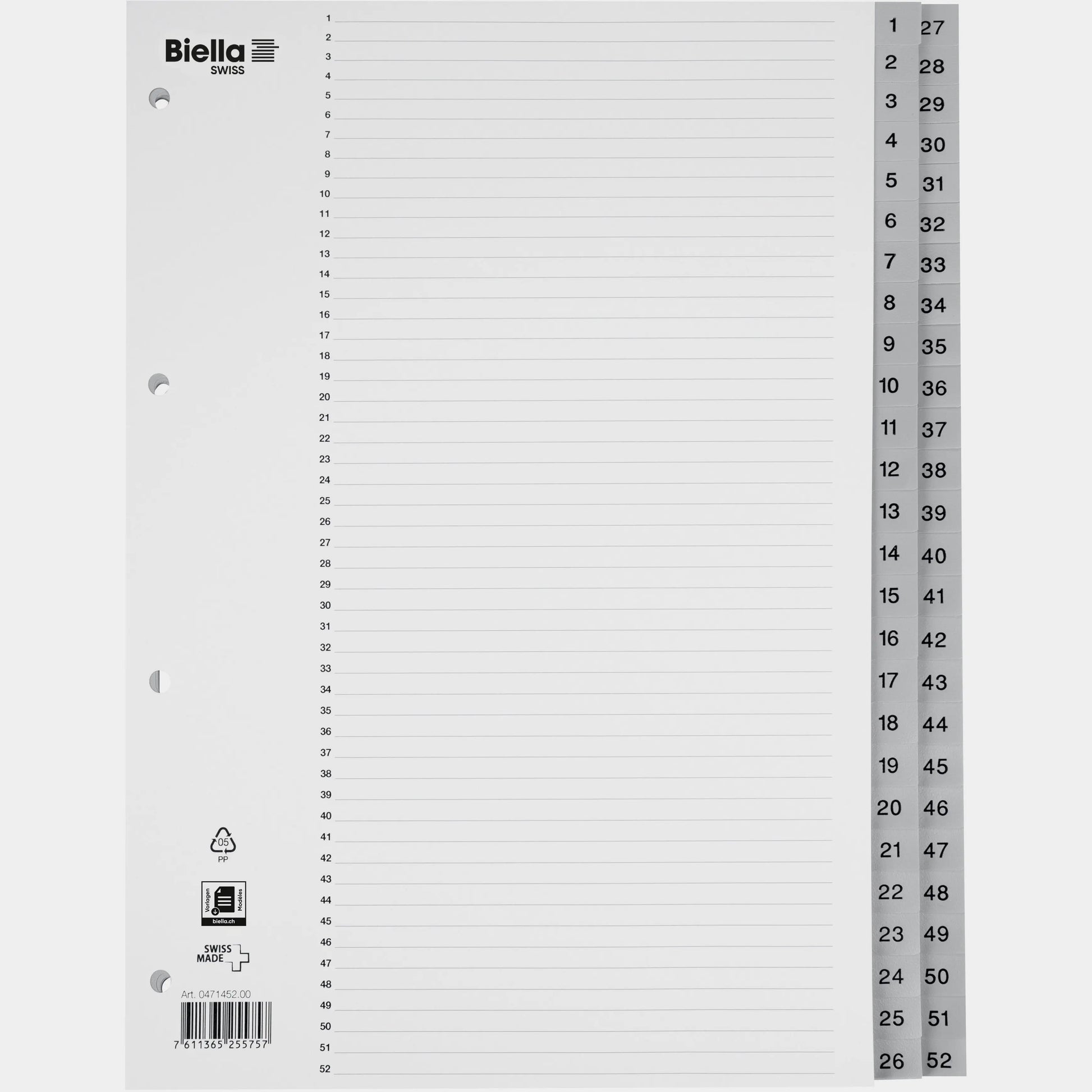 BIELLA Register PP A4 47145200U grau 1-52 Idealshop