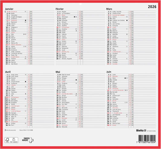 BIELLA Wandkalender 2026 871006910026U 6M/1S rot/weiss FR 32x29.7cm Idealshop