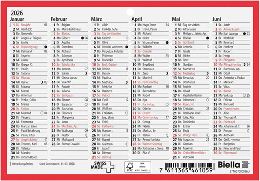 BIELLA Wandkalender 2026 871607000026U 6M/1S rot/weiss DE 16.5x11.5cm Idealshop
