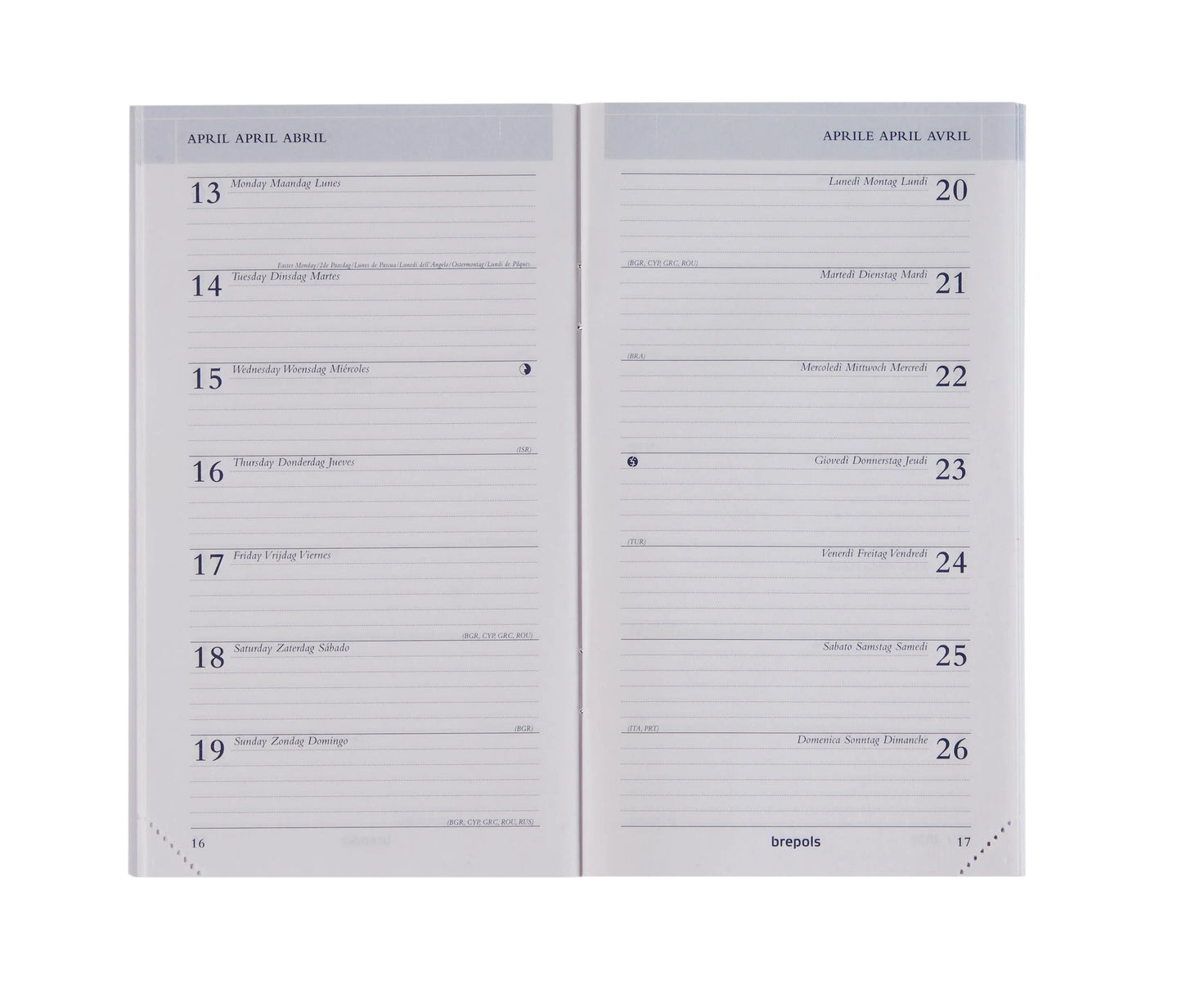 BREPOLS Agenda Breplan 2026 0.774.9900 1W/1S Ersatz weiss 9x16cm Idealshop