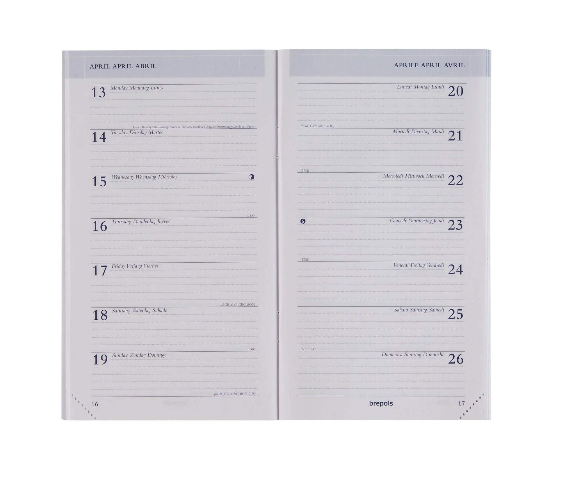 BREPOLS Agenda Breplan 2026 0.774.9900 1W/1S Ersatz weiss 9x16cm Idealshop