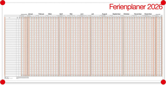 BÜHNER Ferienplaner DE 2026 UP12-CH-R-FS für 49 Mitarbeiter 99x49cm Idealshop