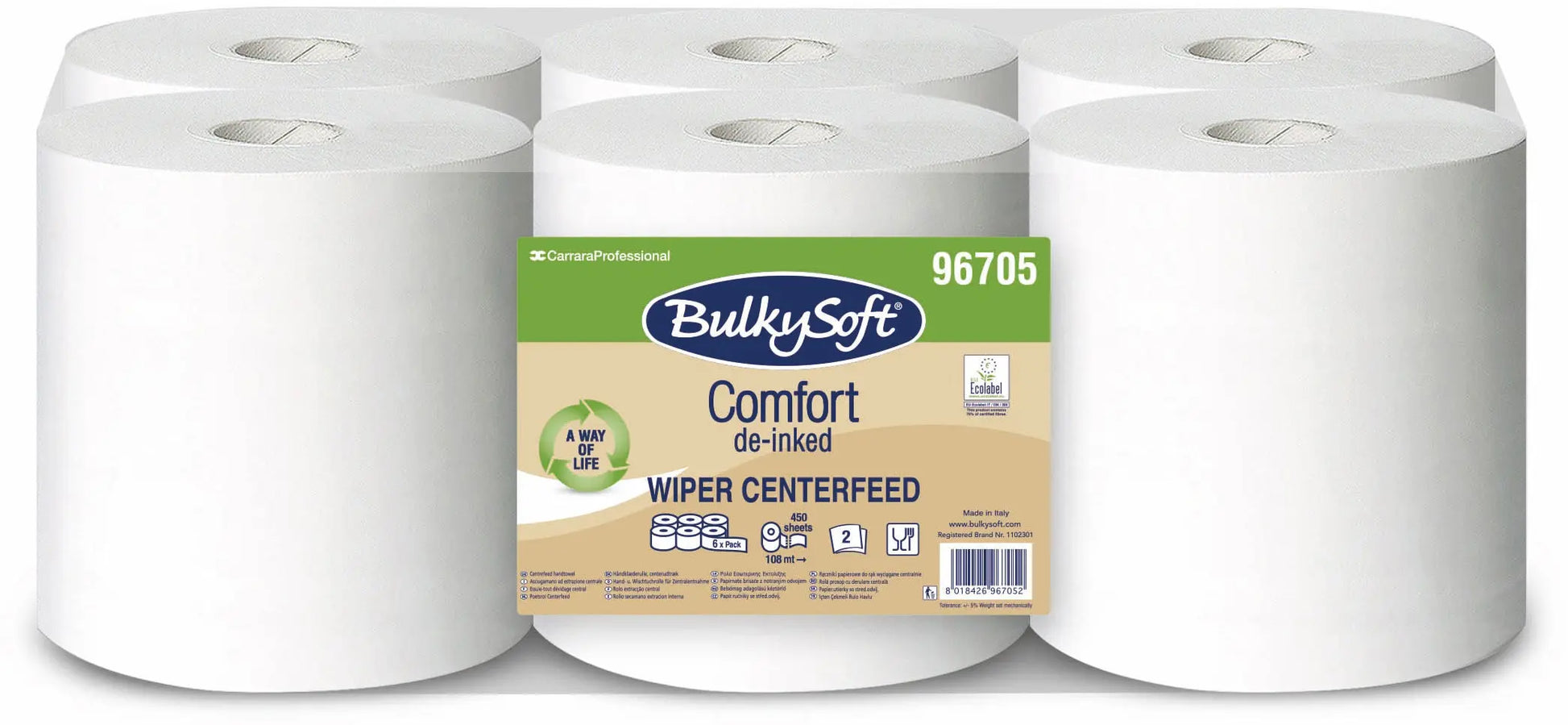 BULKYSOFT Putztuchrolle 2-lagig 19x24cm 32977 Midi Comfort weiss,recyc 6 Rl. Idealshop