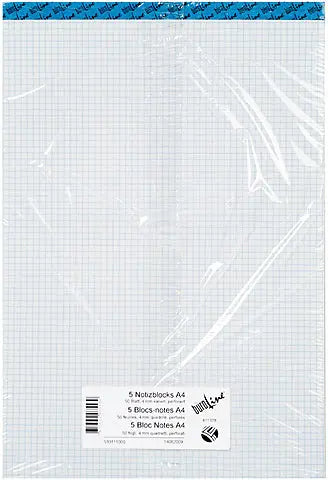 BÜROLINE Büroblock weiss A4 725263 kariert, 70g, 4mm 5x100 Blatt Idealshop