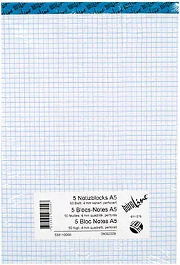 BÜROLINE Büroblock weiss A5 725264 kariert 70g, 4mm 5x100 Blatt Idealshop