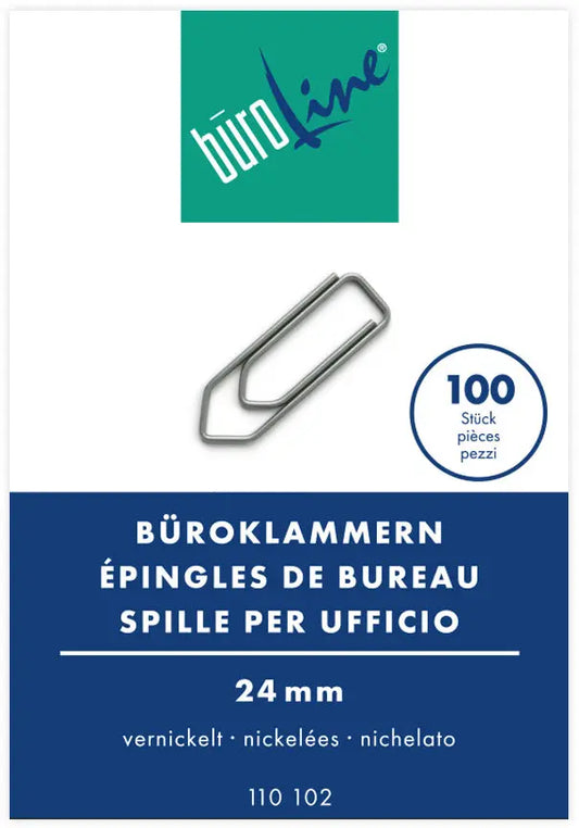 BÜROLINE Büroklammern Gr.2 110102 vernickelt, 24mm 100 Stück Idealshop