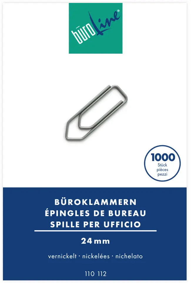 BÜROLINE Büroklammern Gr.2 110112 vernickelt, 24mm 1000 Stück Idealshop