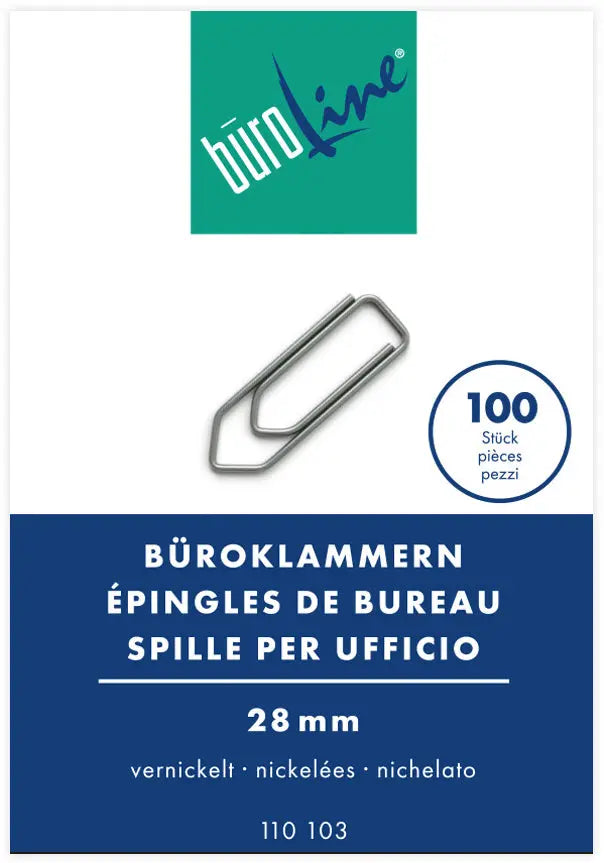 BÜROLINE Büroklammern Gr.3 110103 vernickelt, 28mm 100 Stück Idealshop