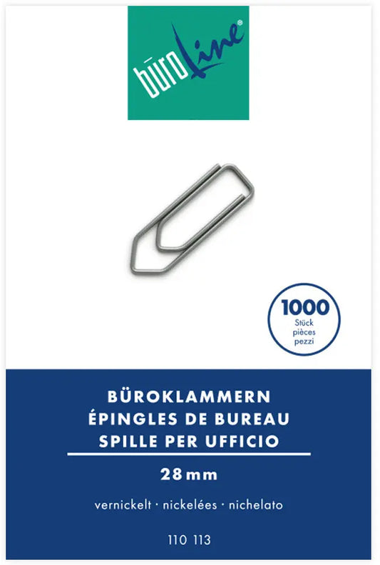 BÜROLINE Büroklammern Gr.3 110113 vernickelt, 28mm 1000 Stück Idealshop