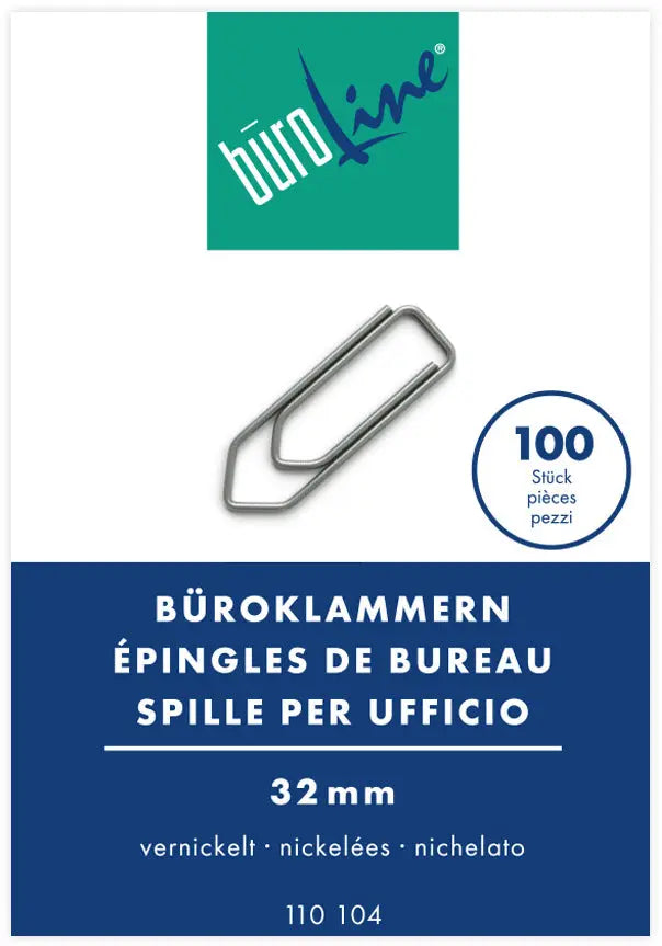 BÜROLINE Büroklammern Gr.4 110104 vernickelt, 32mm 100 Stück Idealshop