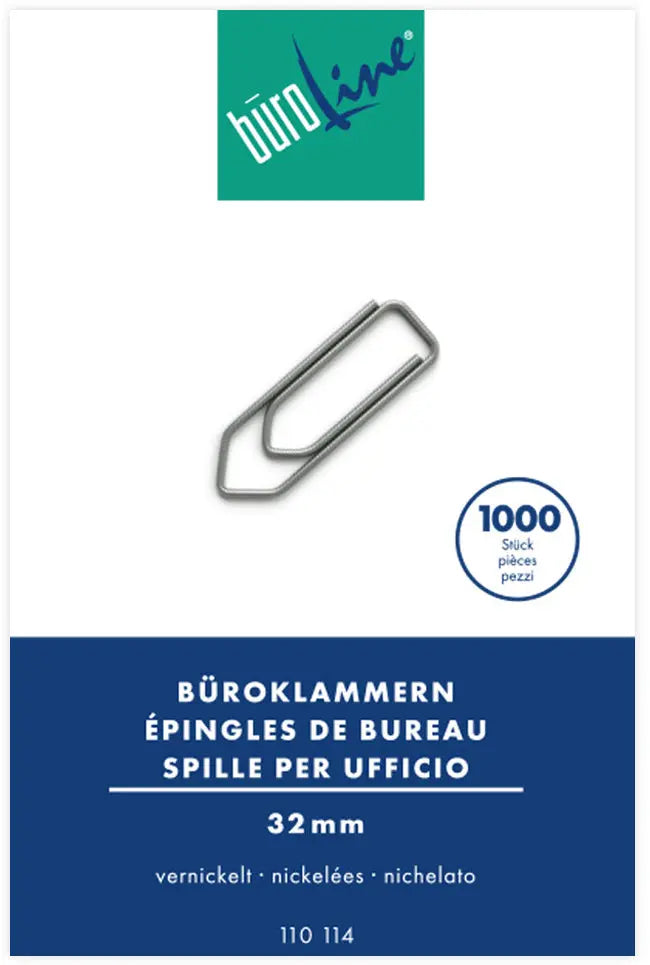 BÜROLINE Büroklammern Gr.4 110114 vernickelt, 32mm 1000 Stück Idealshop