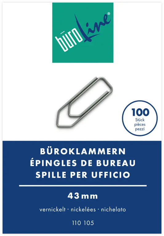 BÜROLINE Büroklammern Gr.5 110105 vernickelt, 43mm 100 Stück Idealshop