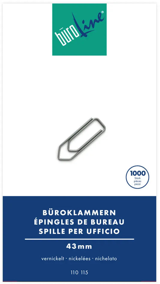 BÜROLINE Büroklammern Gr.5 110115 vernickelt, 43mm 1000 Stück Idealshop