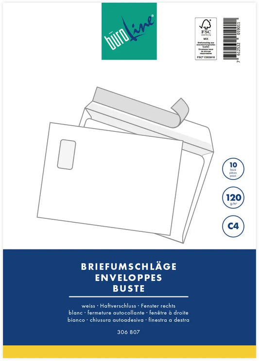 BÜROLINE Couvert m/Fenster rechts C4 105929 120g, weiss 10 Stück Idealshop