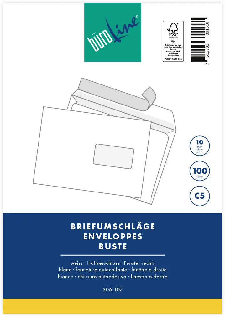 BÜROLINE Couvert m/Fenster rechts C5 104589 100g, weiss 10 Stück Idealshop