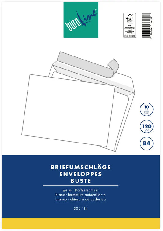 BÜROLINE Couvert o/Fenster B4 111944 120g, weiss 10 Stück Idealshop