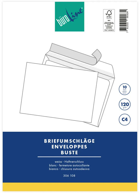 BÜROLINE Couvert o/Fenster C4 105352 120g, weiss 10 Stück Idealshop