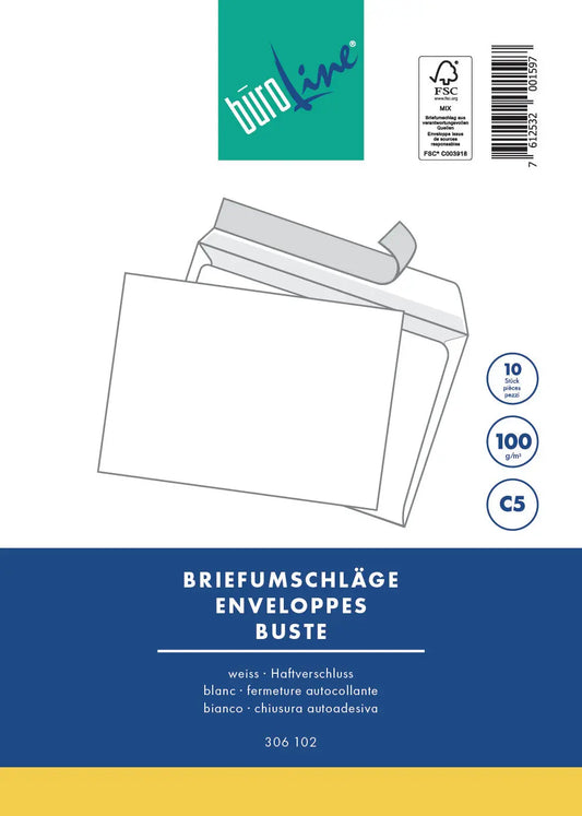 BÜROLINE Couvert o/Fenster C5 104588 100g, weiss 10 Stück Idealshop