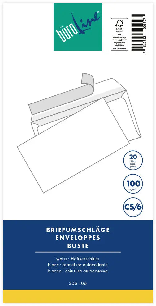 BÜROLINE Couvert o/Fenster C5/6 104587 100g, weiss 20 Stück Idealshop