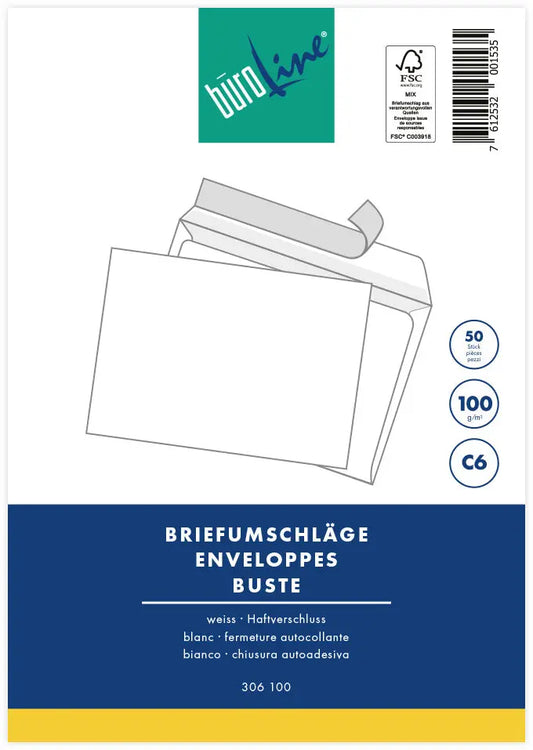 BÜROLINE Couvert o/Fenster C6 104585 100g, weiss 50 Stück Idealshop