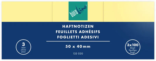 BÜROLINE Haftnotizen 50x40mm 133030 gelb 3x100 Blatt Idealshop
