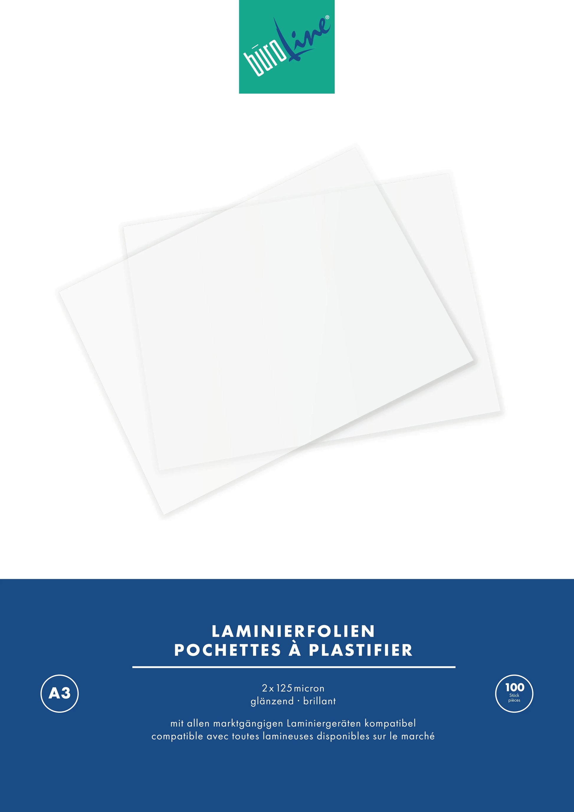 BÜROLINE Laminiertasche A3 47180000 glanz, 125my 100 Stück Idealshop