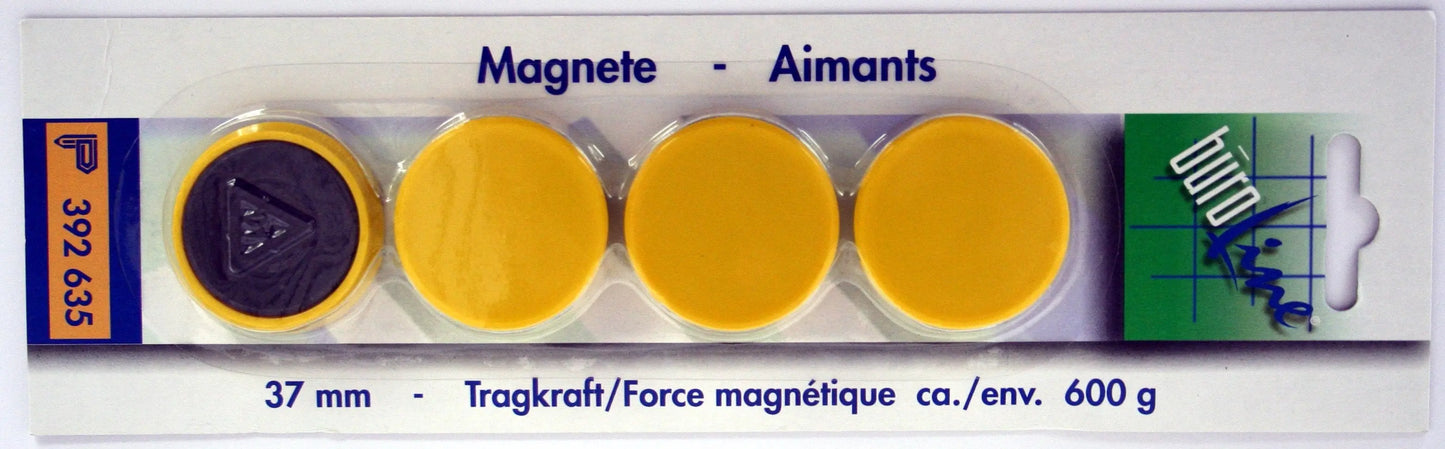 BÜROLINE Magnet 37 mm 392635 gelb 4 Stück Idealshop