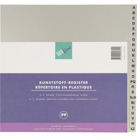BÜROLINE Register PP A4 3/4 H. 40958 grau A-Z 20-teilig Idealshop