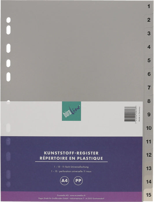 BÜROLINE Register PP A4 40940 grau 1-15 Idealshop