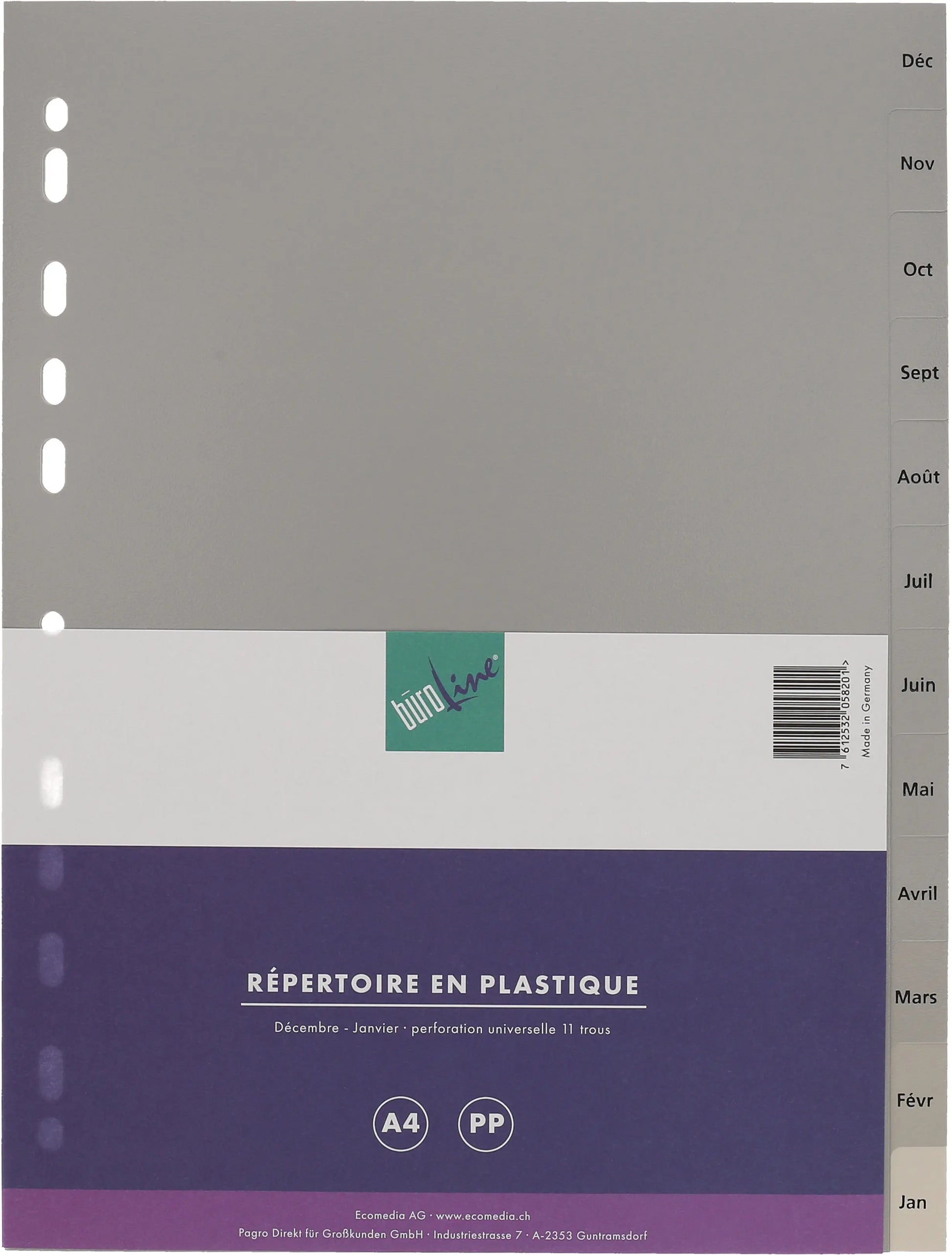BÜROLINE Register PP A4 40955 grau Déc-Jan FR Idealshop