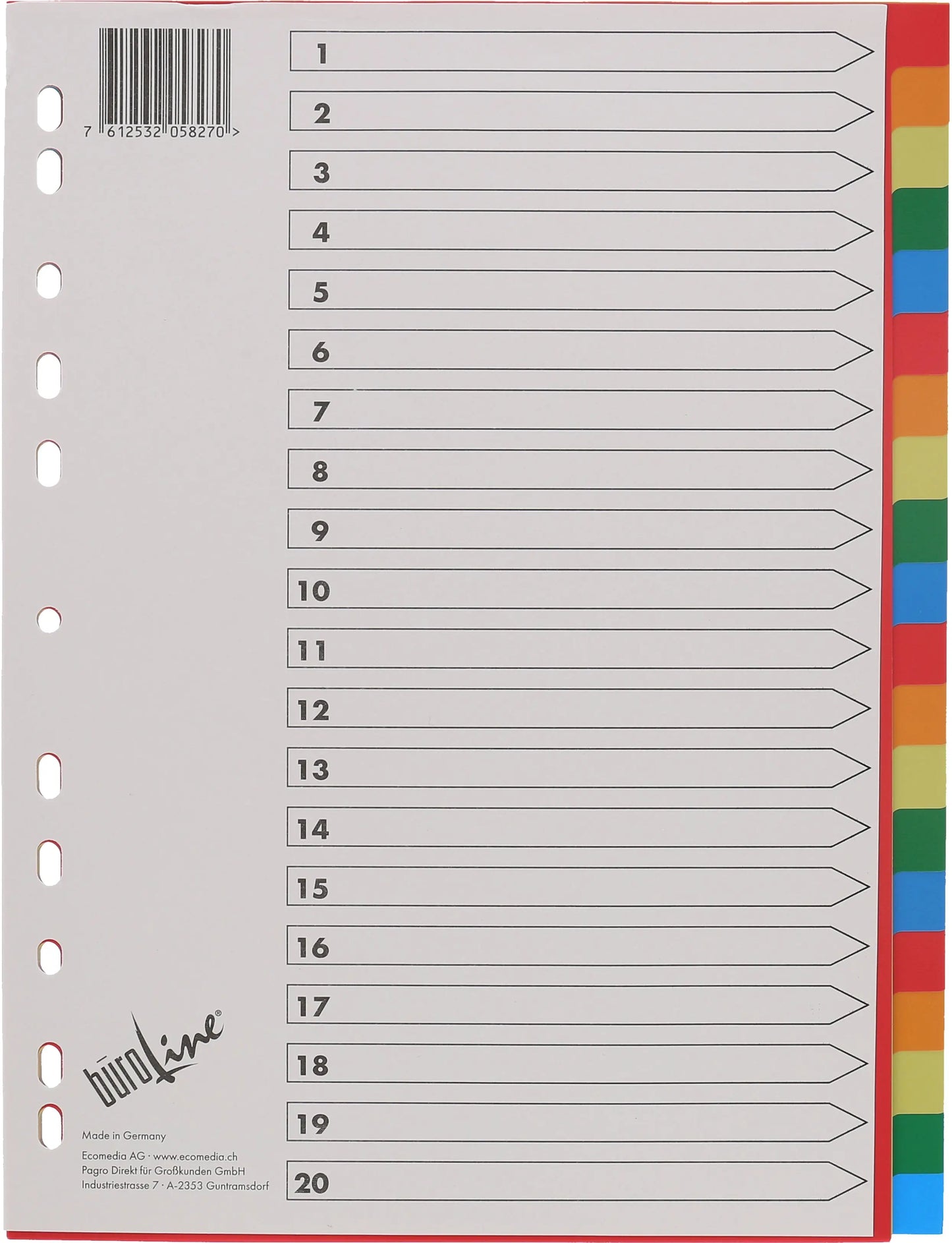 BÜROLINE Register PP A4 40985 multicolor 20-teilig Idealshop