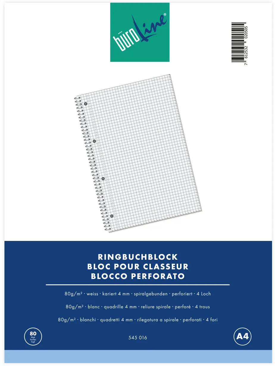 BÜROLINE Ringbuchblock A4 545016 kariert, 4mm, 80g 80 Blatt Idealshop