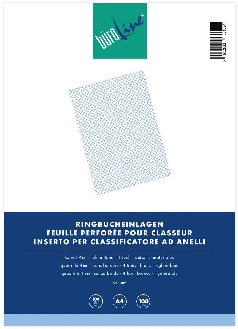 BÜROLINE Ringbucheinlagen A4 501002 kariert, 4mm, 100g 100 Blatt Idealshop