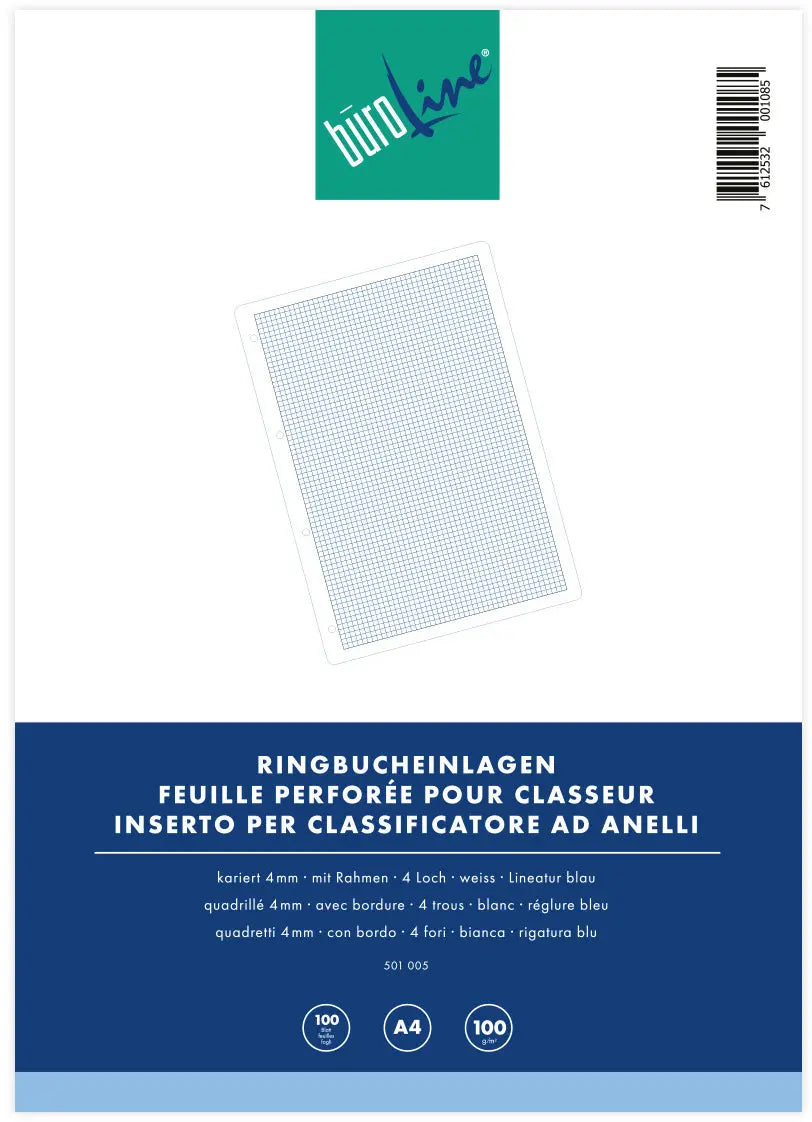 BÜROLINE Ringbucheinlagen A4 501005 kariert, 4mm, 100g 100 Blatt Idealshop