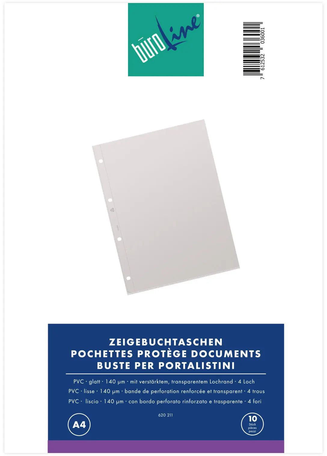 BÜROLINE Zeigetaschen PVC 140 my A4 620211 transparent, glatt 10 Stück Idealshop