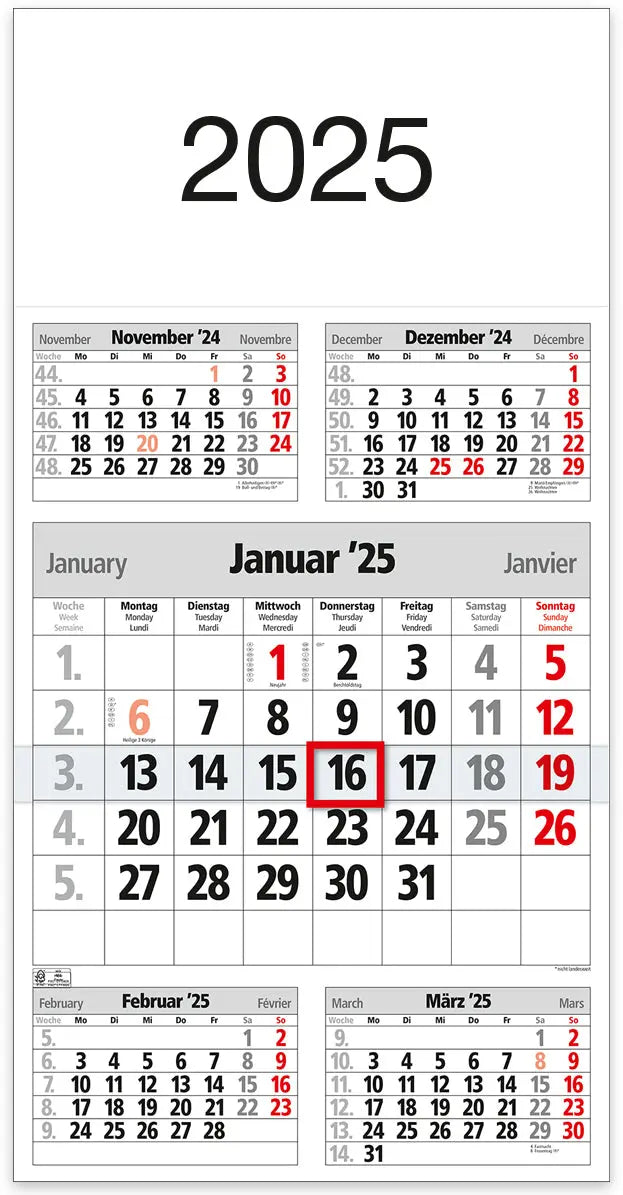 BÜHNER    5-Monatskalender          2025 Idealshop