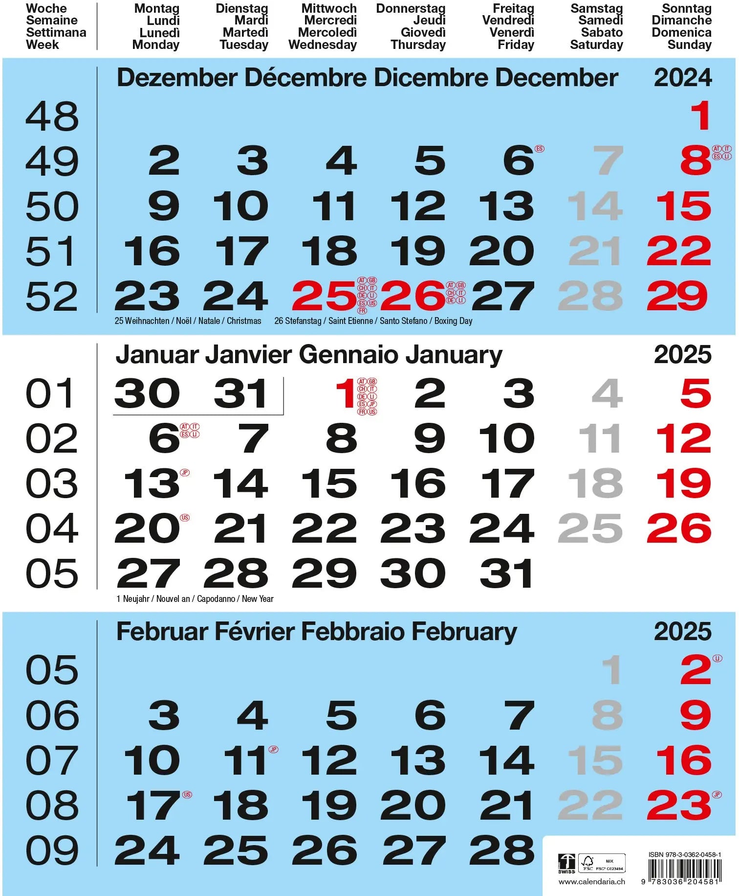 CALENDARI 3-Monats-Wandkalender     2025 Idealshop