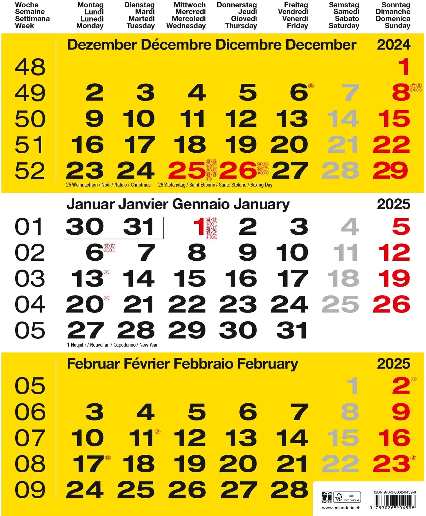 CALENDARI 3-Monats-Wandkalender     2025 Idealshop